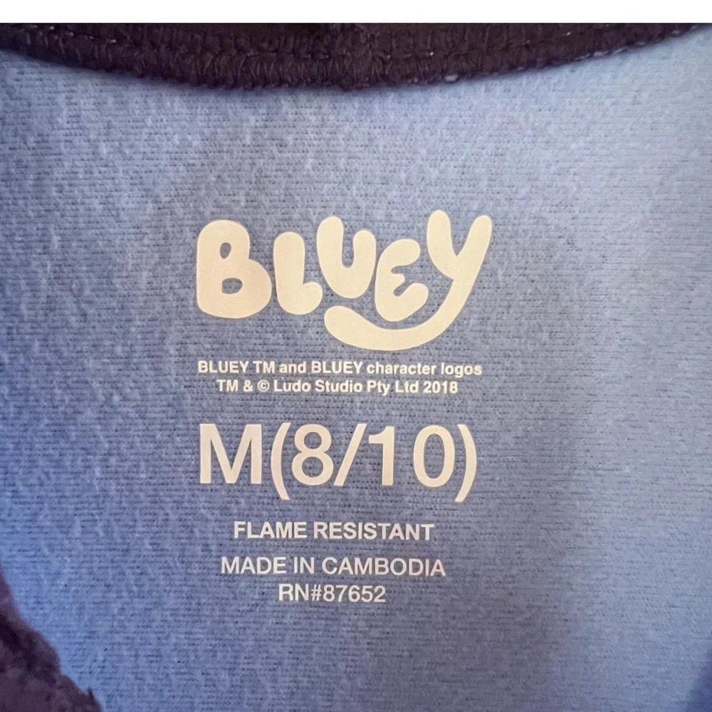 Bluey Bandit Heeler Kids Union Suit Fleece Hooded One Piece Pajamas Blue Size M